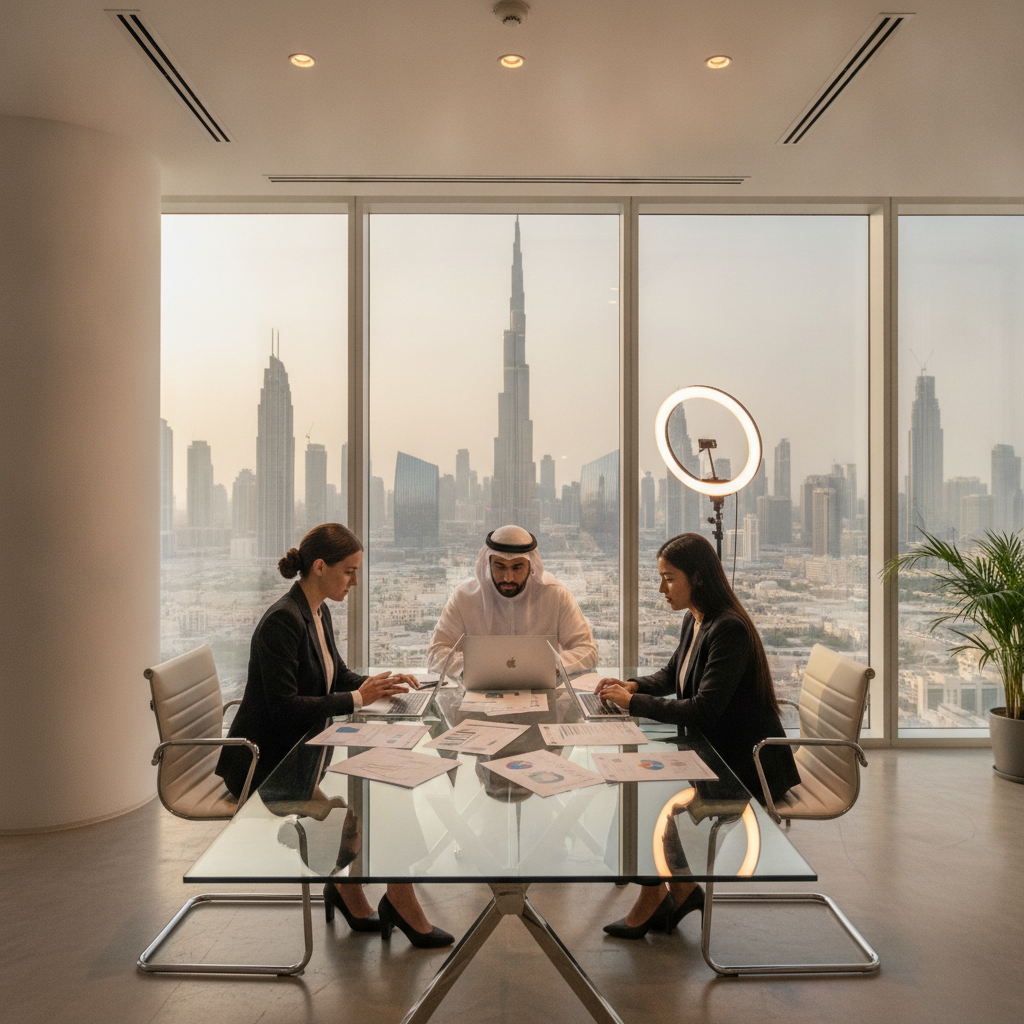 Professional business consultation meeting in Dubai office
